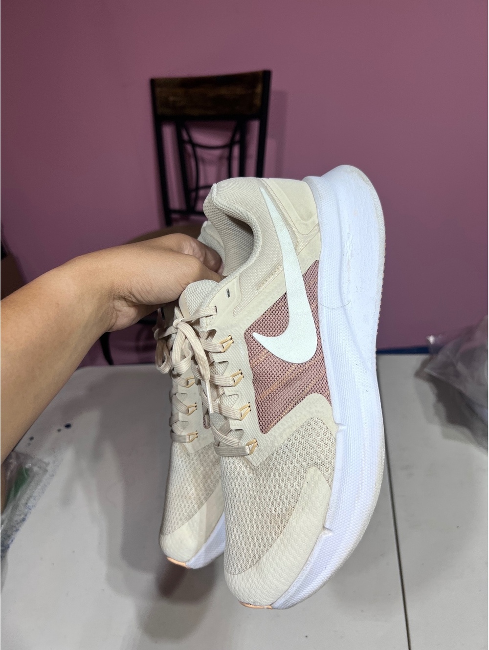 Nike WoMen's Running Shoes Size 11 Beige with White Swoosh
